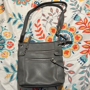 Gray Leather Shoulder Bag